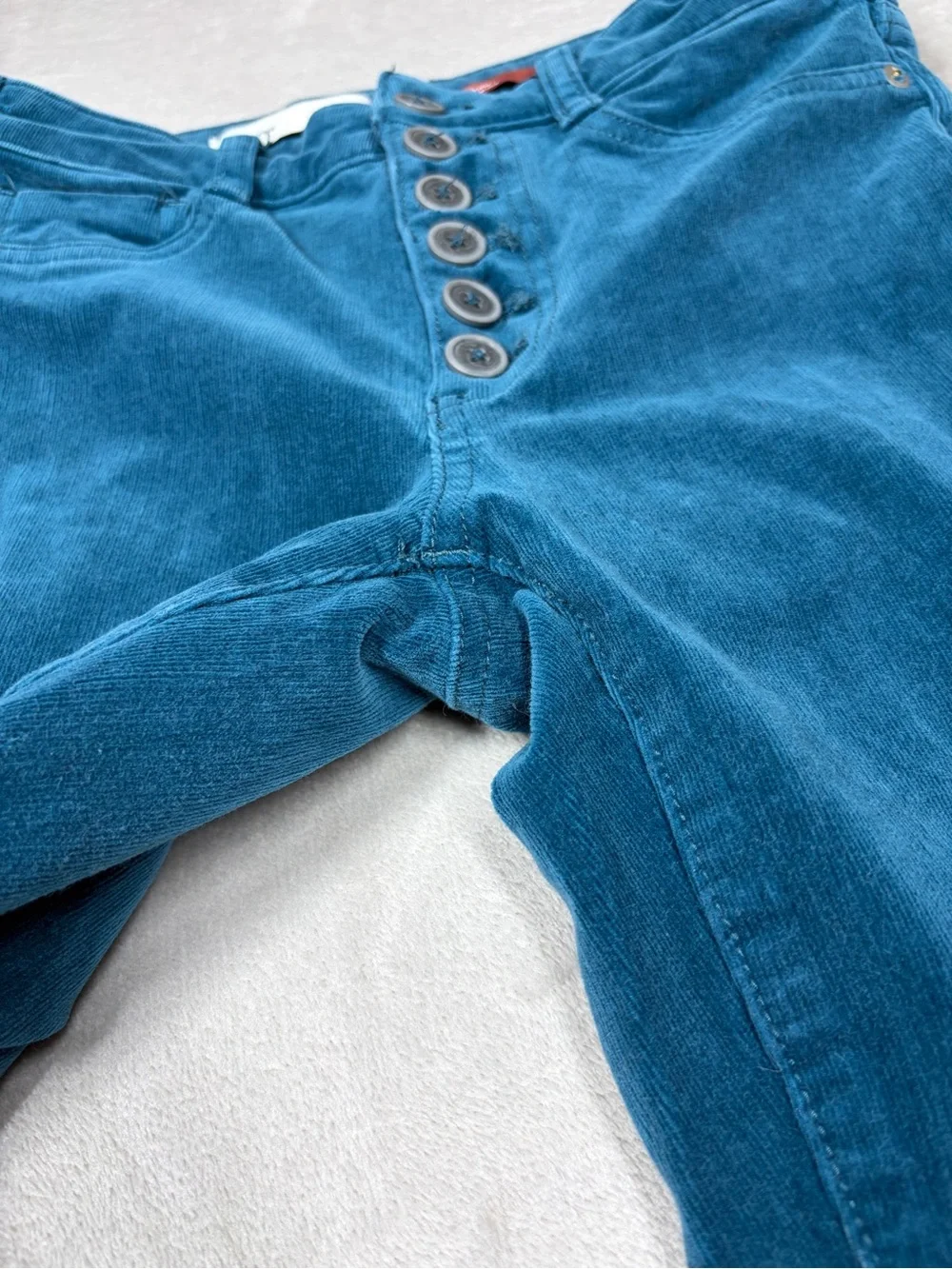 Anthropologie Pilcro Teal Blue High Rise Skinny Cropped Corduroy Retro Pants 26